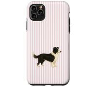 Custodia per iPhone 11 Pro Max Illustrazione a righe rosa Border Collie carino per cane mamma