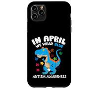 Custodia per iPhone 11 Pro Max In April We Wear Blue Autism Awareness Month Dinosaur T-Rex