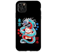 Custodia per iPhone 11 Pro Max Kawaii Anime Maneki Neko Cat Protetto Da Drago Giapponese