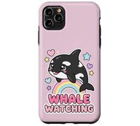 Custodia per iPhone 11 Pro Max Kawaii Orca Rainbow Whale Guardando Chibi Whale Girls