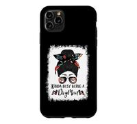Custodia per iPhone 11 Pro Max Kinda Busy Being A Dog Mom Little Lion Funny Messy Bun