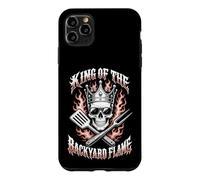 Custodia per iPhone 11 Pro Max King Of The Backyard Fiamma Orgoglioso Grilling Dad Humor Skull