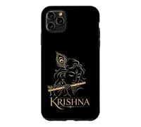 Custodia per iPhone 11 Pro Max Krishna Dio indù Flauto piuma di pavone regalo devozionale