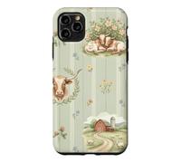 Custodia per iPhone 11 Pro Max Longhorn - Acquerello con prato e mucca, uccellino, fattoria, floreale