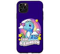 Custodia per iPhone 11 Pro Max Look a Rainbow Cute Dinosaur with a Rainbow and Stars