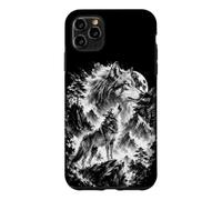Custodia per iPhone 11 Pro Max Lupo urlante con luna Stile di caratteri artistici Nero Bianco