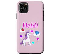 Custodia per iPhone 11 Pro Max Maglietta per compleanno con unicorno e nome Heidi, personalizzabile