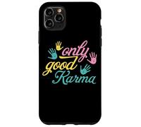 Custodia per iPhone 11 Pro Max Mindful Living Only Good Karma Handprint Citazione