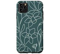 Custodia per iPhone 11 Pro Max Modern Line Art Poppy Flower Leaves Boho Dark Green