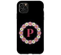 Custodia per iPhone 11 Pro Max Monogramma della corona di fiori margherita rosa e bianca lettera P