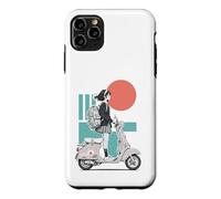 Custodia per iPhone 11 Pro Max Monopattino in stile anime per ragazze Red Sun Teal Retro Ride Art