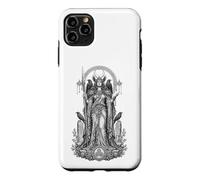 Custodia per iPhone 11 Pro Max Morrigan Celtic Raven Dea Sacro Guerriero Line Art