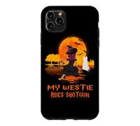 Custodia per iPhone 11 Pro Max My Westie Rides Shotgun Dog Witch Funny Halloween Costume