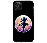 Custodia per iPhone 11 Pro Max Ninja Silhouette Moonlight Cherry Blossoms Giapponese Samurai