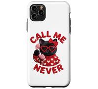 Custodia per iPhone 11 Pro Max Occhiali con scritta "Call Me Never Black Cat Valentine" con cuore e grafica carina