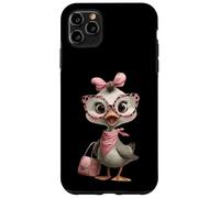 Custodia per iPhone 11 Pro Max Occhiali da ragazza con motivo leopardato rosa con pulcino e uccellino