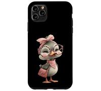 Custodia per iPhone 11 Pro Max Occhiali da ragazza con motivo leopardato rosa con pulcino e uccellino