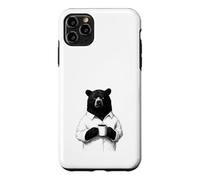 Custodia per iPhone 11 Pro Max Orso Burbero con Caffè Disegno Animale per Chi Ama il Caffè