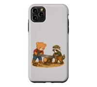Custodia per iPhone 11 Pro Max Orso e procione segando il legno - Carini operai forestali