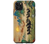 Custodia per iPhone 11 Pro Max Paesaggio cinese vintage cavalli neri arte Feng Shui