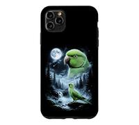 Custodia per iPhone 11 Pro Max Pappagallo indiano ringneck che ulula alla luna anni '90 retrò uccello