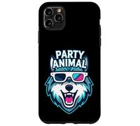 Custodia per iPhone 11 Pro Max Party Animal Wolf with 3D Glasses Funny Rave Graphic