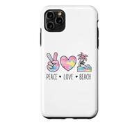 Custodia per iPhone 11 Pro Max Peace Love Beach - Grafica estiva a forma di cuore color pastello con palmo