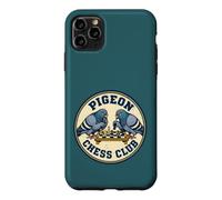 Custodia per iPhone 11 Pro Max Pigeon Chess Club, divertente strategia a forma di uccellino, design in stile angosciato