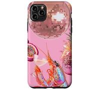 Custodia per iPhone 11 Pro Max Pink Preppy Disco Ball Gamberetti Martini Cocktail Estate Divertente