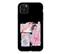 Custodia per iPhone 11 Pro Max Ragazza anime, Comic Core in stile manga, Vento divino, Kanji Shodo