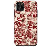 Custodia per iPhone 11 Pro Max Red Tropical Pineapple Palm Leaf Aloha Summer Pattern