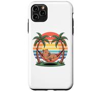 Custodia per iPhone 11 Pro Max Relaxing capybara, Sunset, Palm tree, Summer capy vacation