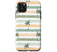 Custodia per iPhone 11 Pro Max Retro Palm Tree Pattern Design Beach Tan Verde Bianco