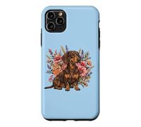 Custodia per iPhone 11 Pro Max Retro Vintage Flowers Floral Brown Chocolate Dachshund Lover