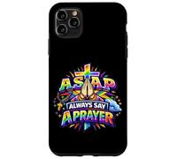 Custodia per iPhone 11 Pro Max Rosario cristiano con croce arcobaleno e scritta "Always Say A Prayer