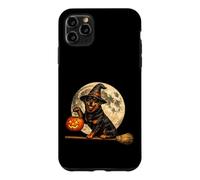 Custodia per iPhone 11 Pro Max Rottweiler Rottie Cappello da strega Jack O Lantern Moon Broomstick
