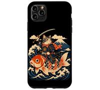 Custodia per iPhone 11 Pro Max Samurai Cat Equitazione Koi Anime Guerriero Giapponese Arte