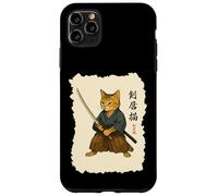 Custodia per iPhone 11 Pro Max Samurai Cat Warrior Arte Giapponese Feline Katana Lettere Ninja