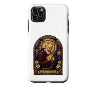 Custodia per iPhone 11 Pro Max San Padre Pio Cattolico Devozionale Gotico Mosaico Icona Arte