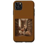 Custodia per iPhone 11 Pro Max Scena di lettura del libro del cane della biblioteca di Cavalier Spaniel