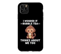 Custodia per iPhone 11 Pro Max Scimmia Kawaii Mi chiedo se Bubble Tea pensa anche a me