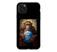 Custodia per iPhone 11 Pro Max Scimpanzé Holding Terra Pianeta Mondo Primate Scimmia