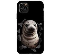 Custodia per iPhone 11 Pro Max Sigillo bambino guardando fuori dal panno strappato Divertente amante degli animali