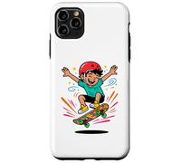 Custodia per iPhone 11 Pro Max Skateboard Kid Cartoon Ollie Fun Pattinaggio