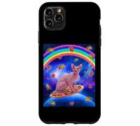Custodia per iPhone 11 Pro Max Sphynx Cat Riding Pizza In Space Galaxy Taco Doughnut Cats