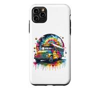 Custodia per iPhone 11 Pro Max Tie Dye School Bus Art Psychedelic Retro Colors Futuristic