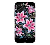Custodia per iPhone 11 Pro Max Tiger Lilies Blue White Pink Summer Spring Flowers Lily Buds