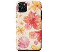 Custodia per iPhone 11 Pro Max Tropical Hibiscus Seashells Summer Floral Pattern