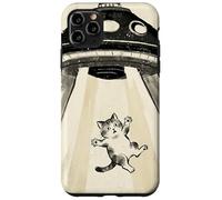 Custodia per iPhone 11 Pro Max Ukiyo-e Style UFO che rapisce la pittura artistica a inchiostro di gatto carino