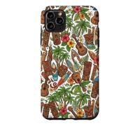 Custodia per iPhone 11 Pro Max Ukulele Tiki hawaiano con fiori di ibisco e palma
